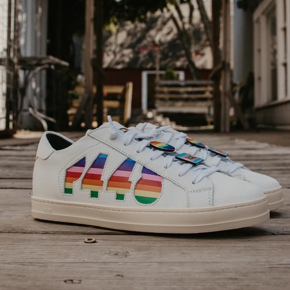 P448 John Pride rainbow white leather sneakers shoe red purple yellow size 38 - Picture 2 of 12